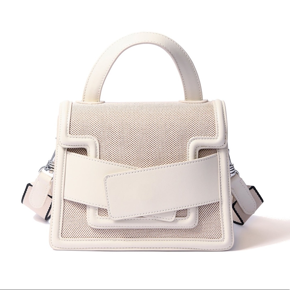 BRAND NEW! Bob Ore Blue Collection White Leather Canvas bag handbag purse Evelyn
